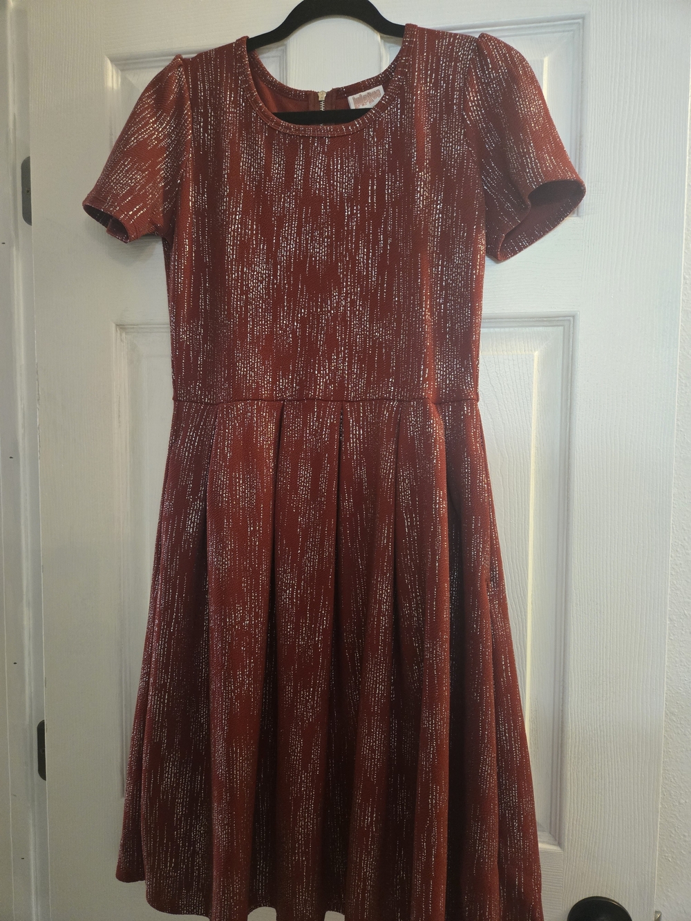 Amelia Red And Silver Short Sleeve Fit-and-Flare Dress
